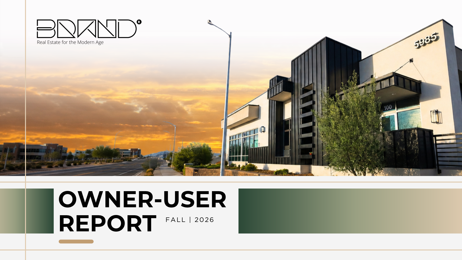 Owner-User Report cover designed by The Co-Mission for BRAND Real Estate, market report design.